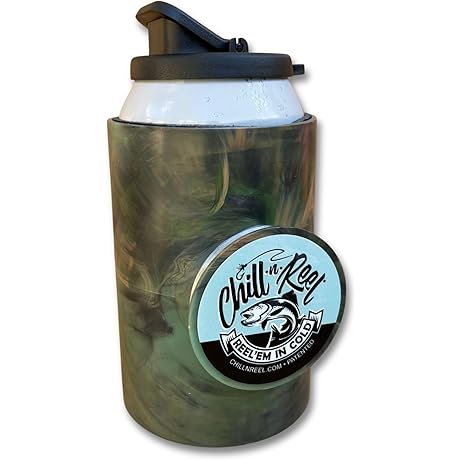 Chill-N-Reel Fishing Can Cooler: The Ultimate Fishing Gift (Camo, with Spill Guard)