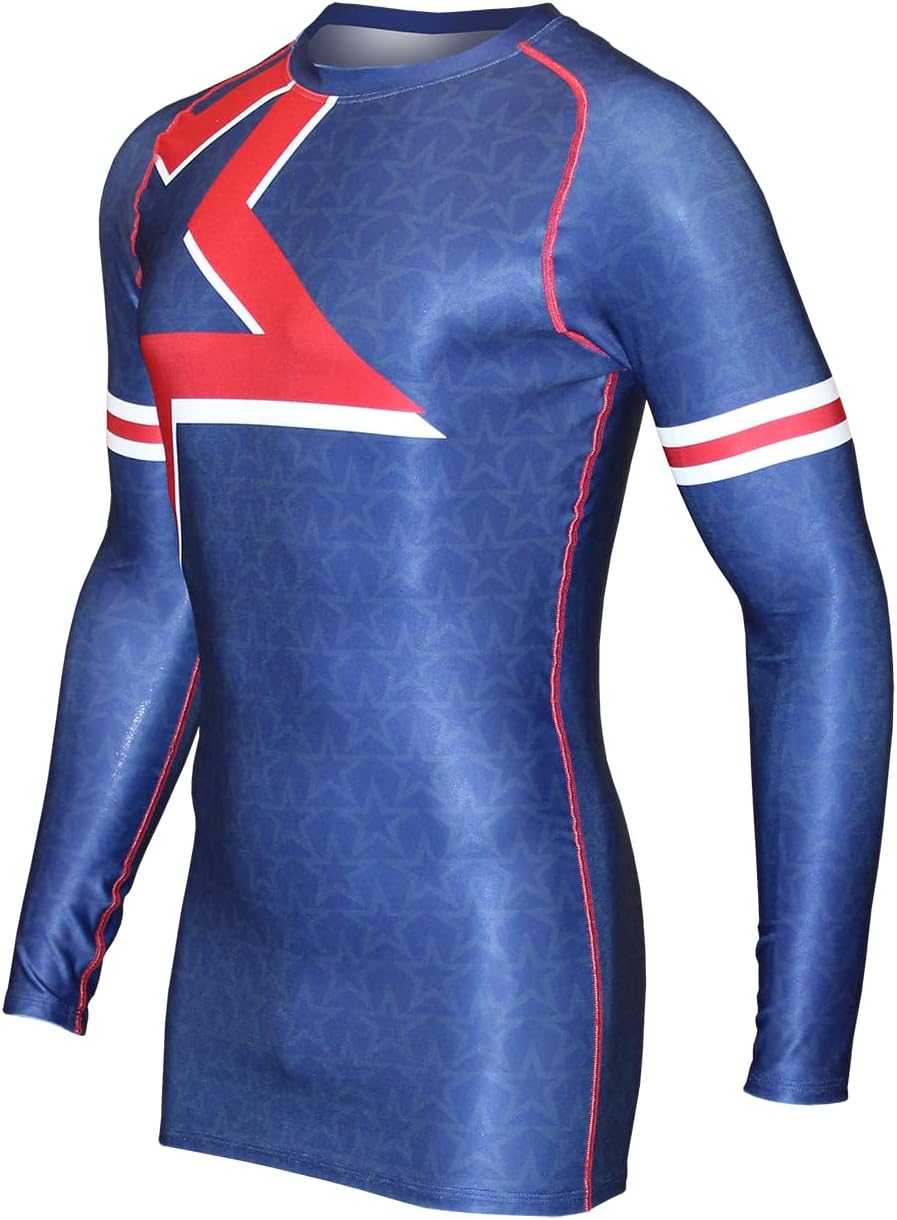 Matman USA The U.S.A. Series Unisex MMA Wrestling Long Sleeve Rash Guard Compression Shirt (US, Alpha, XX-Small, Regular, Regular, Blue, The Stripes)