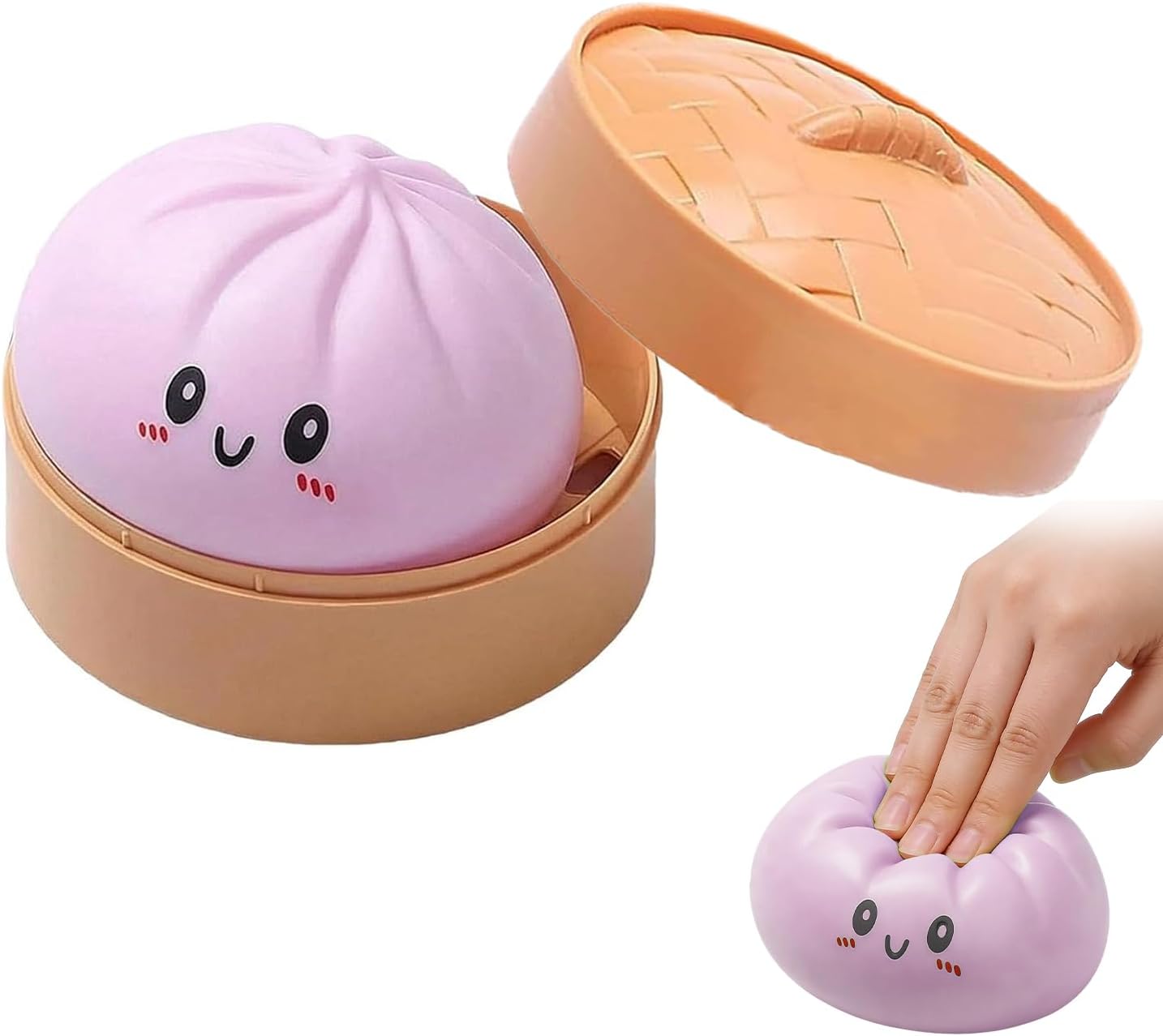 Giant Mystery Dumpling Squishy,Cute Steamer Bun Design,Dumpling Squishy Toy With Steamer Box,Soft Squeeze Dough Hand Fidget Toys,Stress & Anxiety Relief squishy dumplings toy for Kid & Adult (Purple)