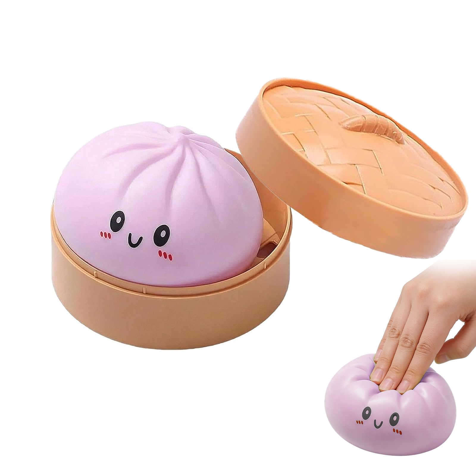 Giant Mystery Dumpling Squishy,Cute Steamer Bun Design,Dumpling Squishy Toy With Steamer Box,Soft Squeeze Dough Hand Fidget Toys,Stress & Anxiety Relief squishy dumplings toy for Kid & Adult (Purple) — image 1