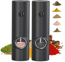 Electric Salt and Pepper Grinder Set, Electric Pepper Grinder & Electric Salt Grinder with Adjustable Coarseness, Pepper Mill with LED Light, Automatic Salt and Pepper Grinder Set Battery Operated