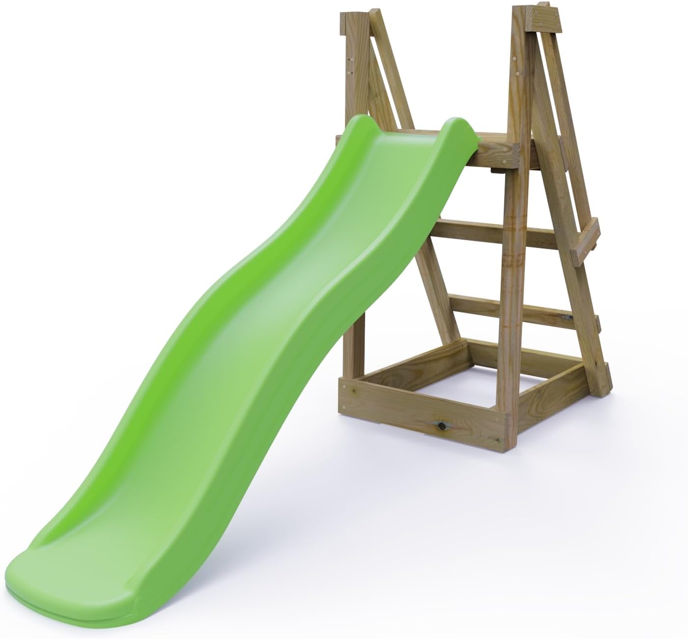 Rebo® Free Standing Garden Wave Slide with Wooden Platform - 6FT (175cm) Slide Light Green | OutdoorToys | Pressure Treated Timber, Injection Moulded Plastic