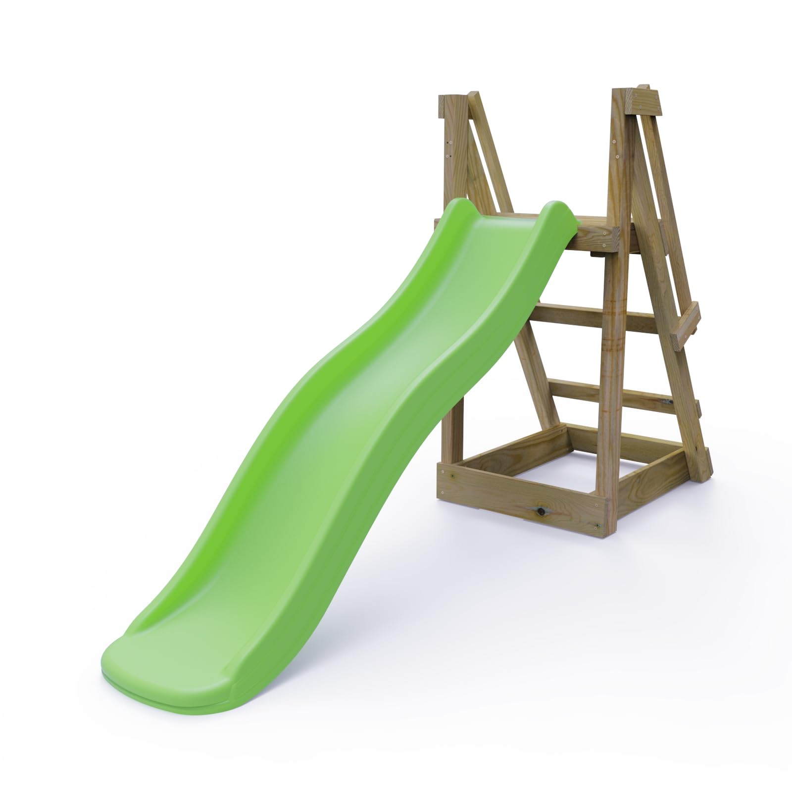 Rebo® Free Standing Garden Wave Slide with Wooden Platform - 6FT (175cm) Slide Light Green | OutdoorToys | Pressure Treated Timber, Injection Moulded Plastic