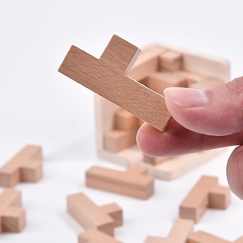 Miniatura 9 de Rompecabezas de madera con forma de constructor de habilidades, juguete educativo para niños y adultos (forma de L negra y natural)