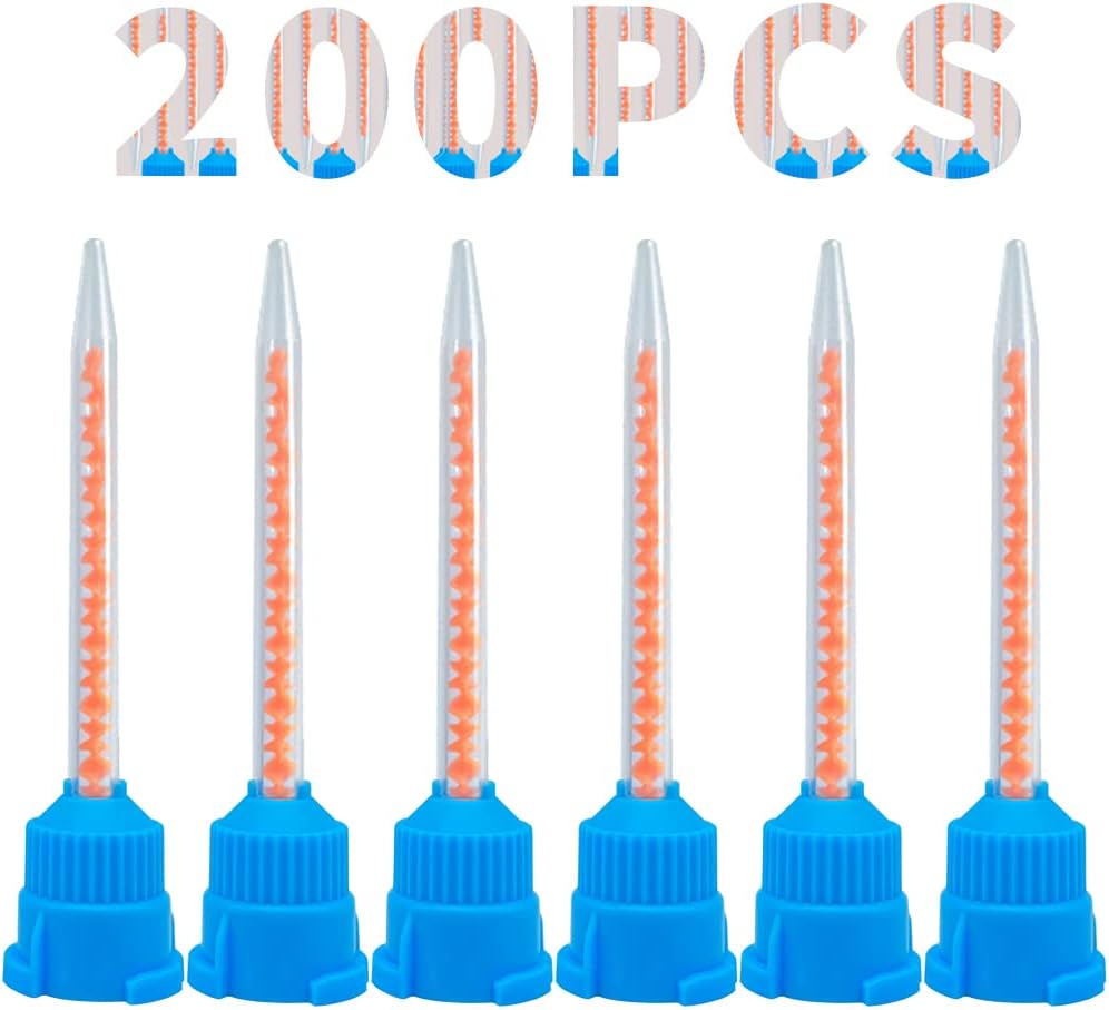 200Pcs Dental Mixing Tips for Dental Impression Temp Crowns Material Mix, 10:1 Ratio, Blue-Orange