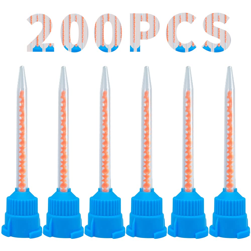 200Pcs Dental Mixing Tips for Dental Impression Temp Crowns Material Mix, 10:1 Ratio, Blue-Orange