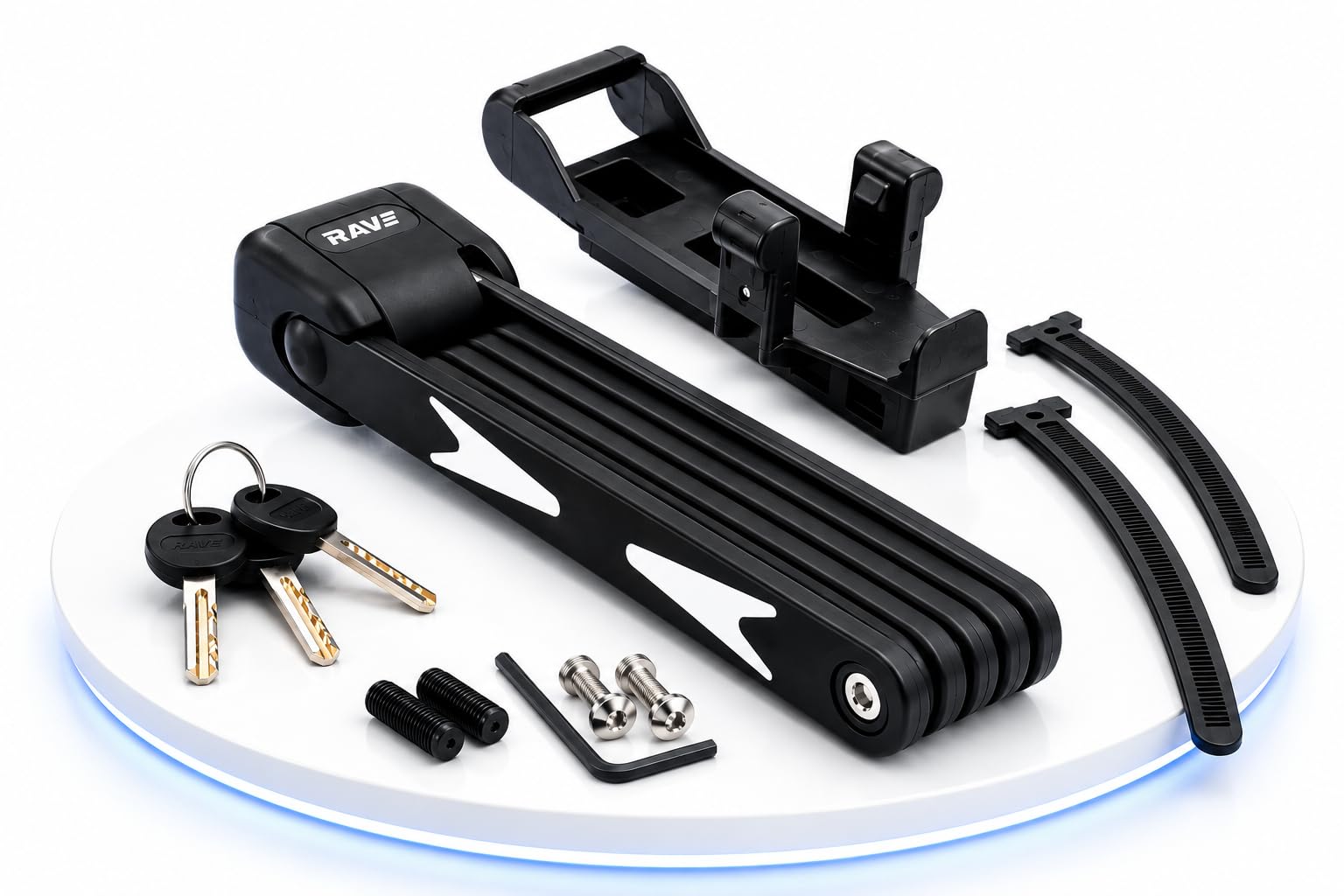 RAVE Faltschloss 95 cm – Fahrradschloss mit Halterung & Schlüssel – stabiles Sicherheits-Faltschloss für Fahrrad, E-Bike & MTB – schwarz