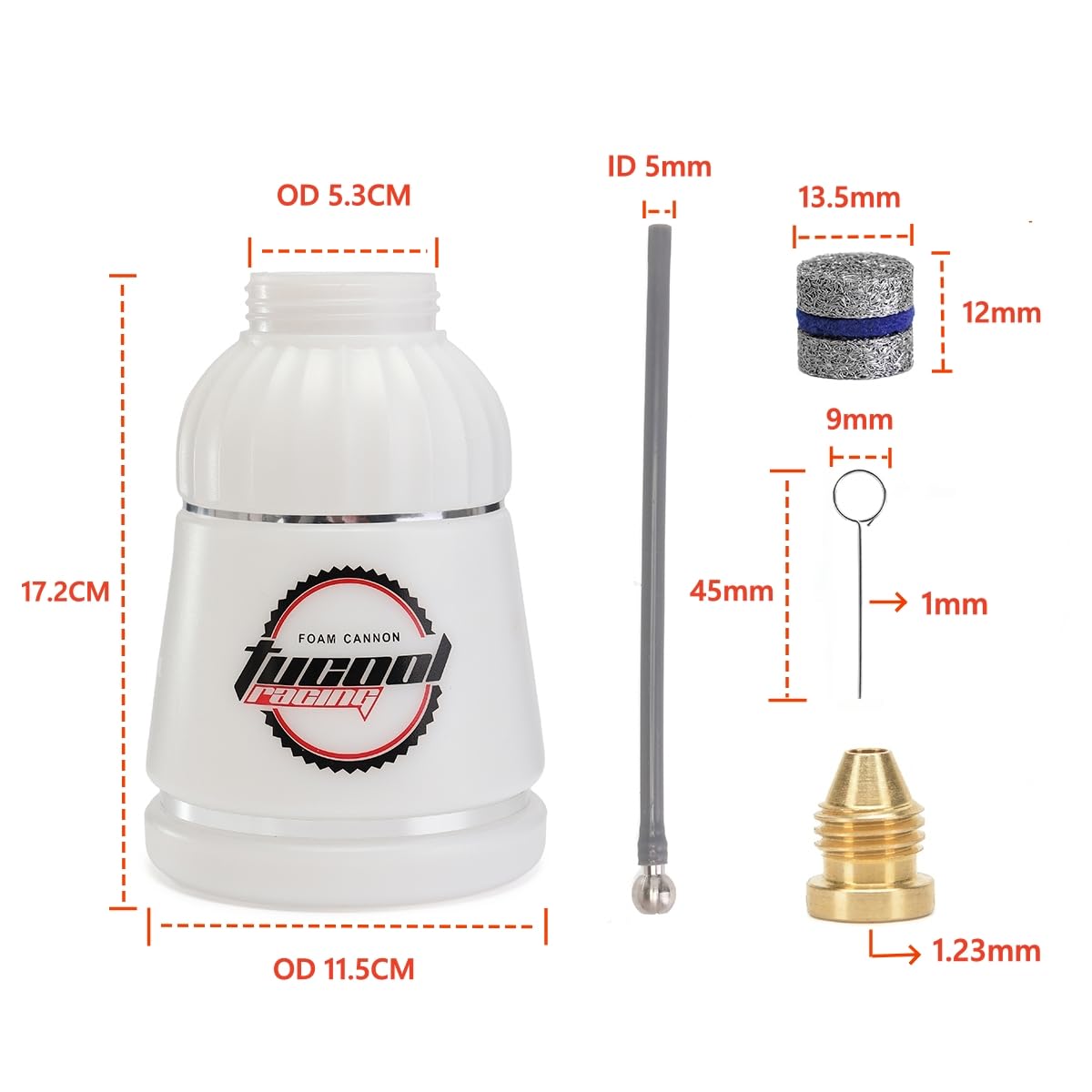 Regulowane działo piankowe – opryskiwacz z pianki śnieżnej 1000 ml z szybkim łączeniem 0,6 cm, kompatybilny z większością myjek wysokociśnieniowych i Karcher K1700/K1800/K1900 (czerwony)