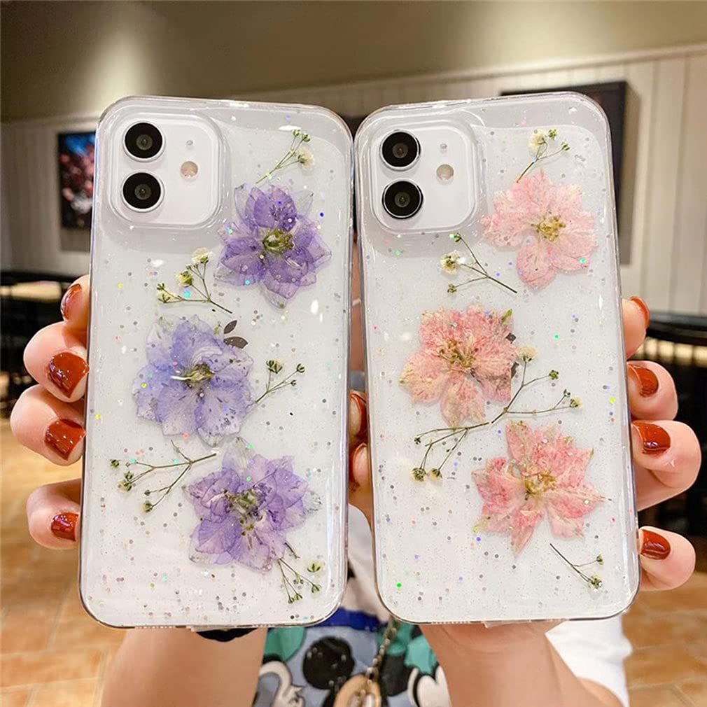 Custodia IPhone XS X Emlivi - Custodia Per IPhone XS/X, Motivo Fiori Secchi, Per IPhone XS/X, In Silicone, Colore: Rosa Giallo/viola Design Naturale