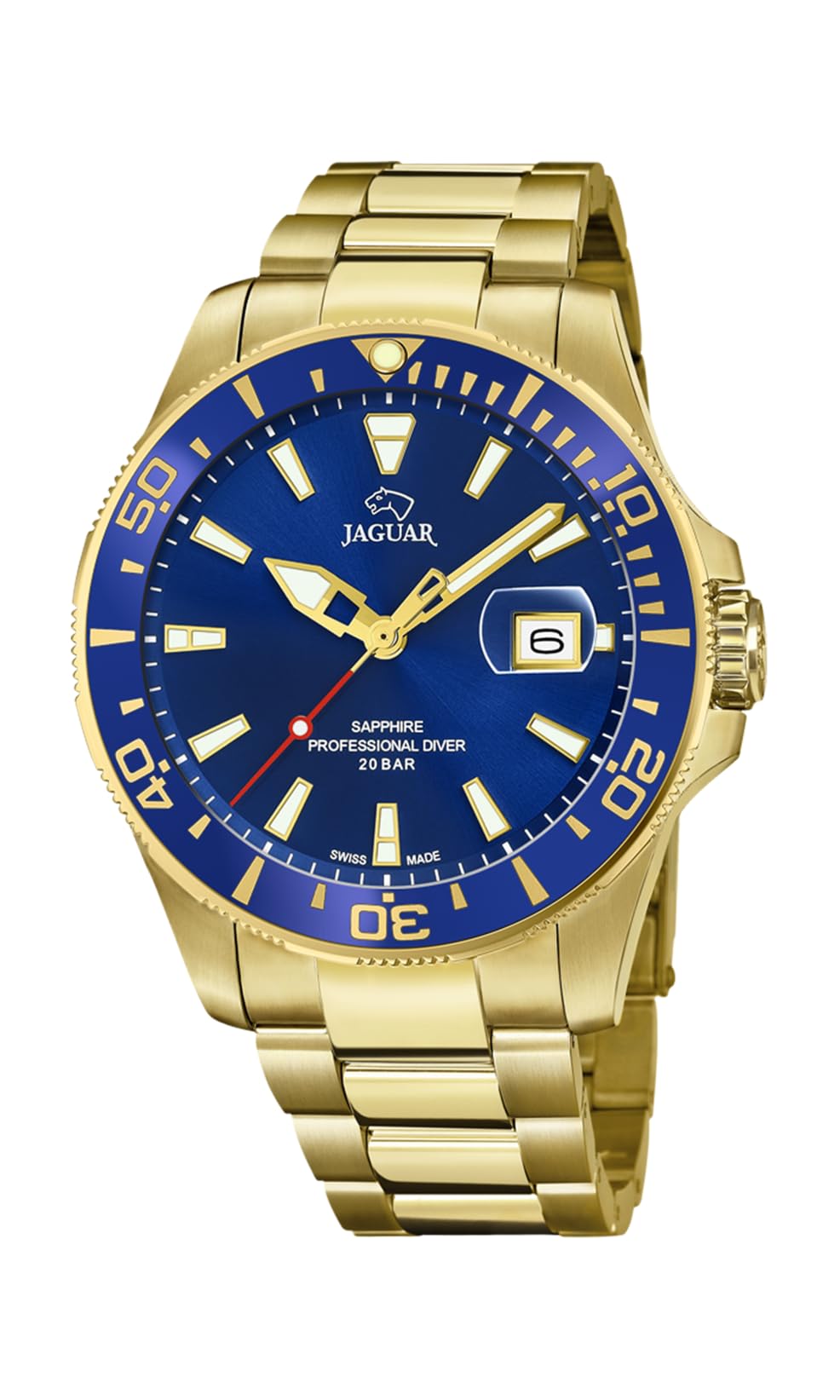 JAGUAR Executive Collection Model Watch J877/1, 43.5 mm Blue Case with Plated Steel Strap for Men