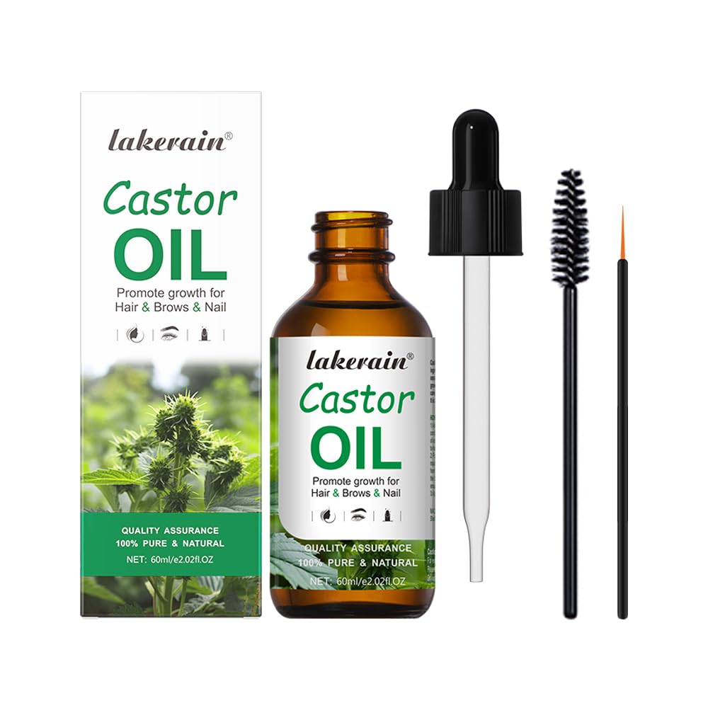 Organic Castor Oil for Eyelashes and Eyebrows - Hair Growth Serum with Eyelash Brush - 100% Pure Cold Pressed Unrefined Glass Bottle - Promotes Natural Growth of Lashes and Brows