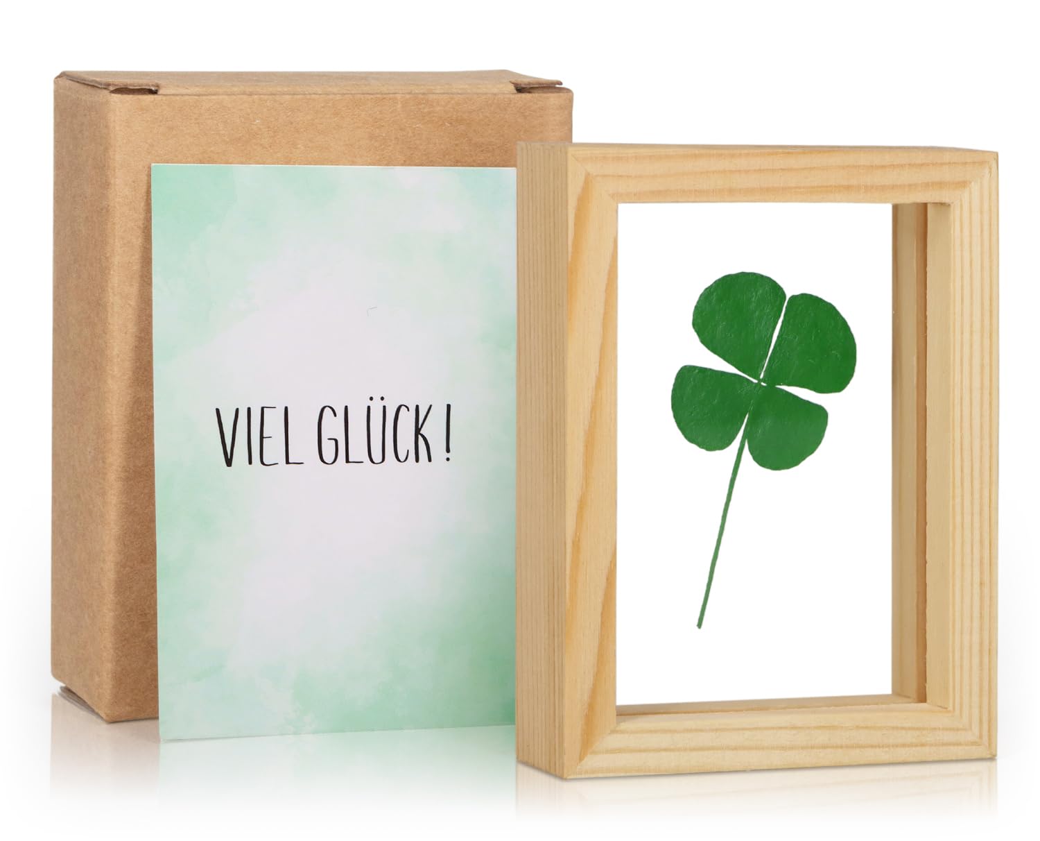 Maxdot Vero quadrifoglio con biglietto portafortuna e confezione regalo in vetro a forma di quadrifoglio, portafortuna, 2,5 cm, regalo irlandese per familiari, amici, colleghi