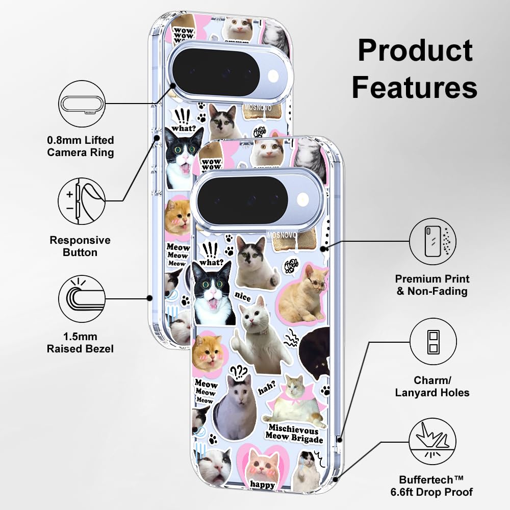MOSNOVO Case for Google Pixel 10 & Pixel 10 Pro, [Buffertech 6.6ft Military-Grade Drop Protection] [Anti Peel Off Tech] Clear TPU Bumper Phone Case Cover Design - Cute Cherry — view 80