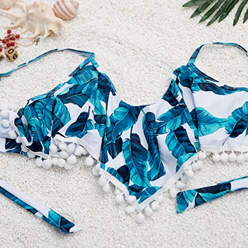 Biquíni feminino LIOOBO com Pompons de duas peças, cintura alta, costas nuas, tamanho G