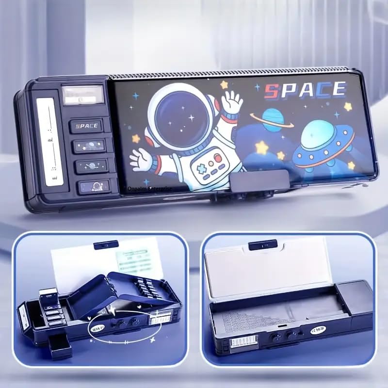 Image of Plastic Multifunctional Space Lock Compass Box for Kids, Pencil Box for Boy & Girl, Magnetic & Password Lock Compass Box for Boys Space Theme Return Gifts for Kids, Multicolor