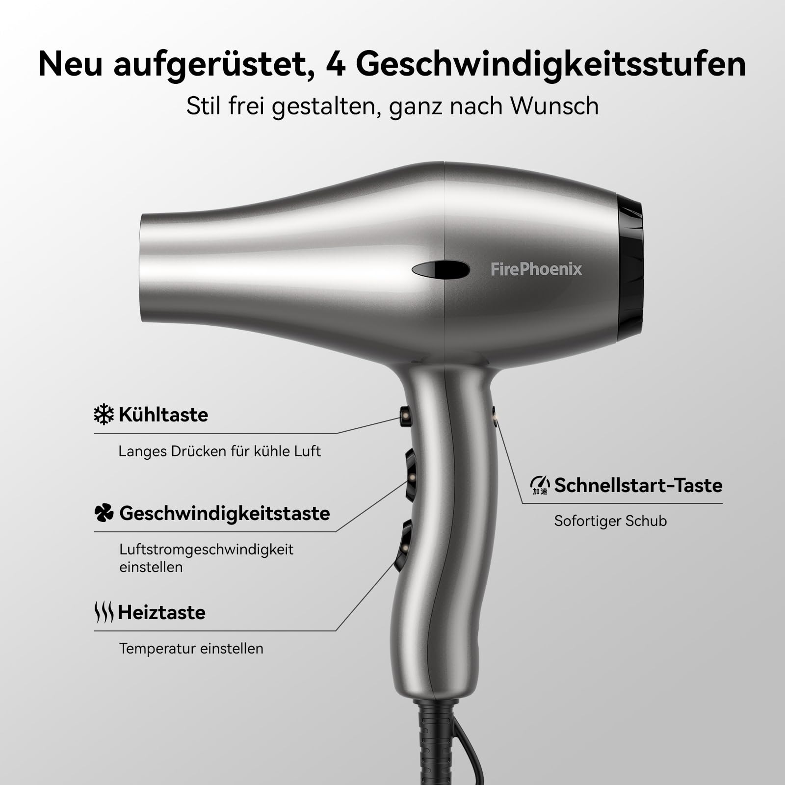 FirePhoenix 6600X Profi-Haartrockner, 2400W, Turbo Boost, BLDC Motor