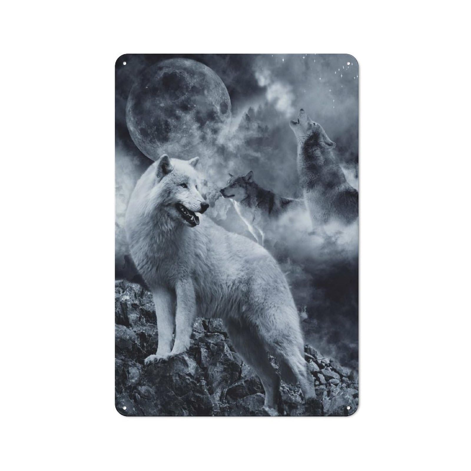 Junmoney Style-16 Wolves Modern Vintage Metal Wall Decor 30X20cm, Tin Sign For Hobby Room, Office, Lounge Or Living Room