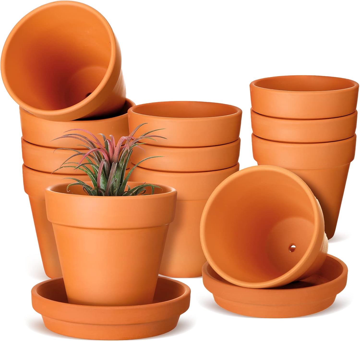 10 Pcs 4 Inch Terracotta Pots with Saucer Small Clay Plant