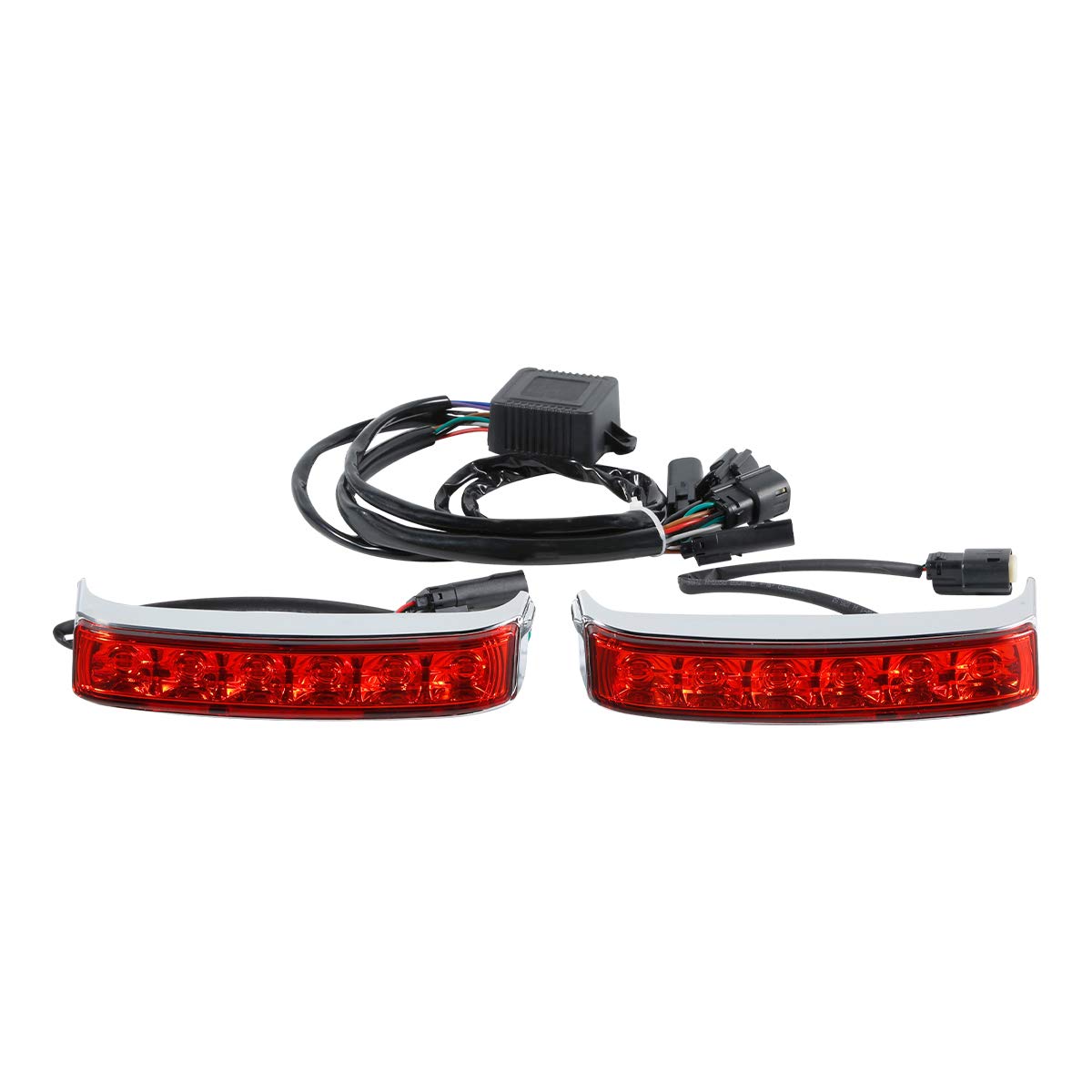 LED Saddlebag Run/Brake/Turn Lamp Fits for Harley Davidson Touring 2014-later FLHTCU, FLHTCUL, FLHTK, FLHTKL, FLTRU and 2016-later FLHTKSE and FLTRUSE models,Chrome Housing/Red Lens