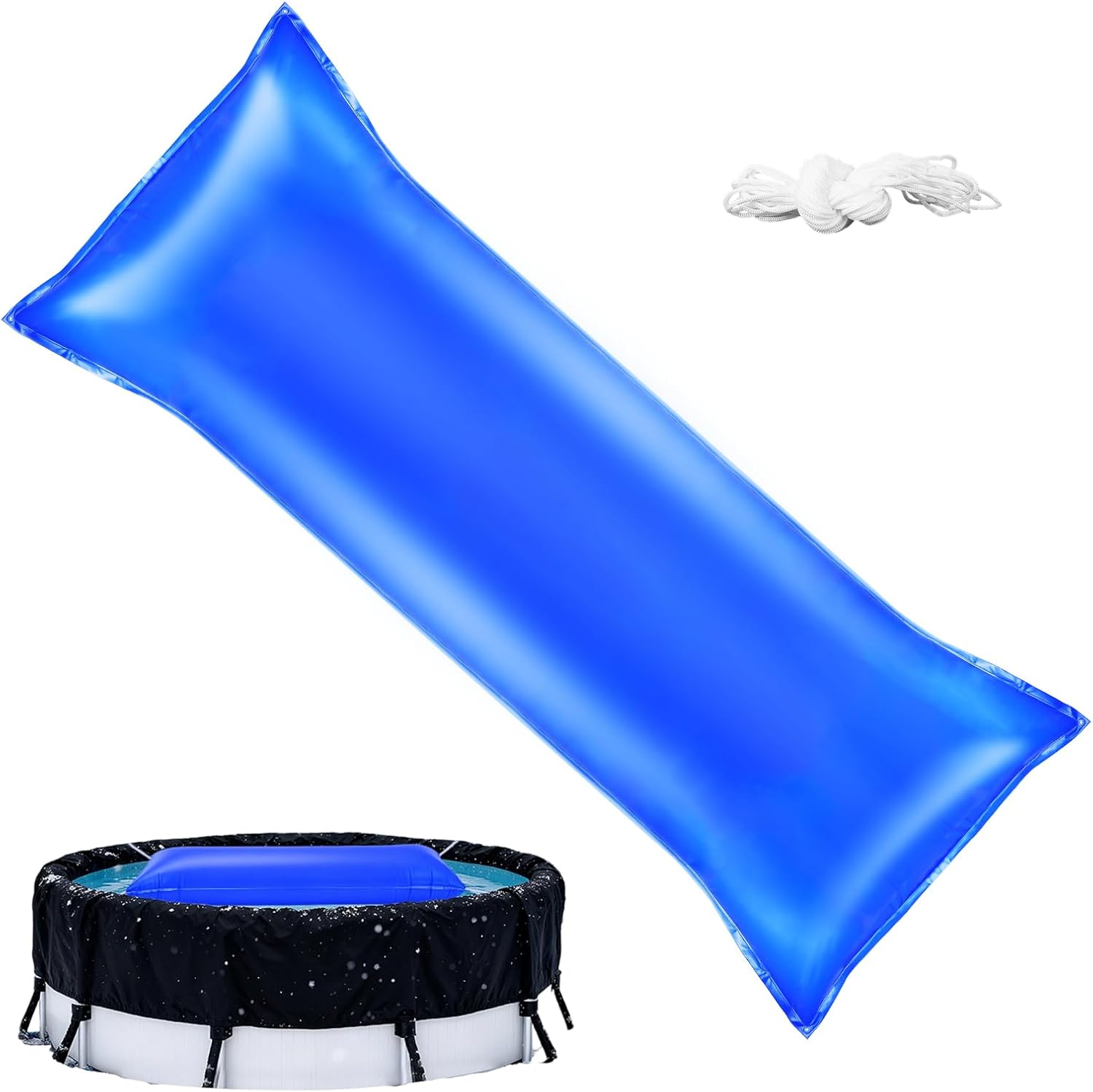 4 x 15 Pool Pillows for Above Ground Pools, Heavy Duty 0.4 mm PVC Winterizing Air Pillow for Closing Winter, with 49 ft Rope & Cold-Resistant