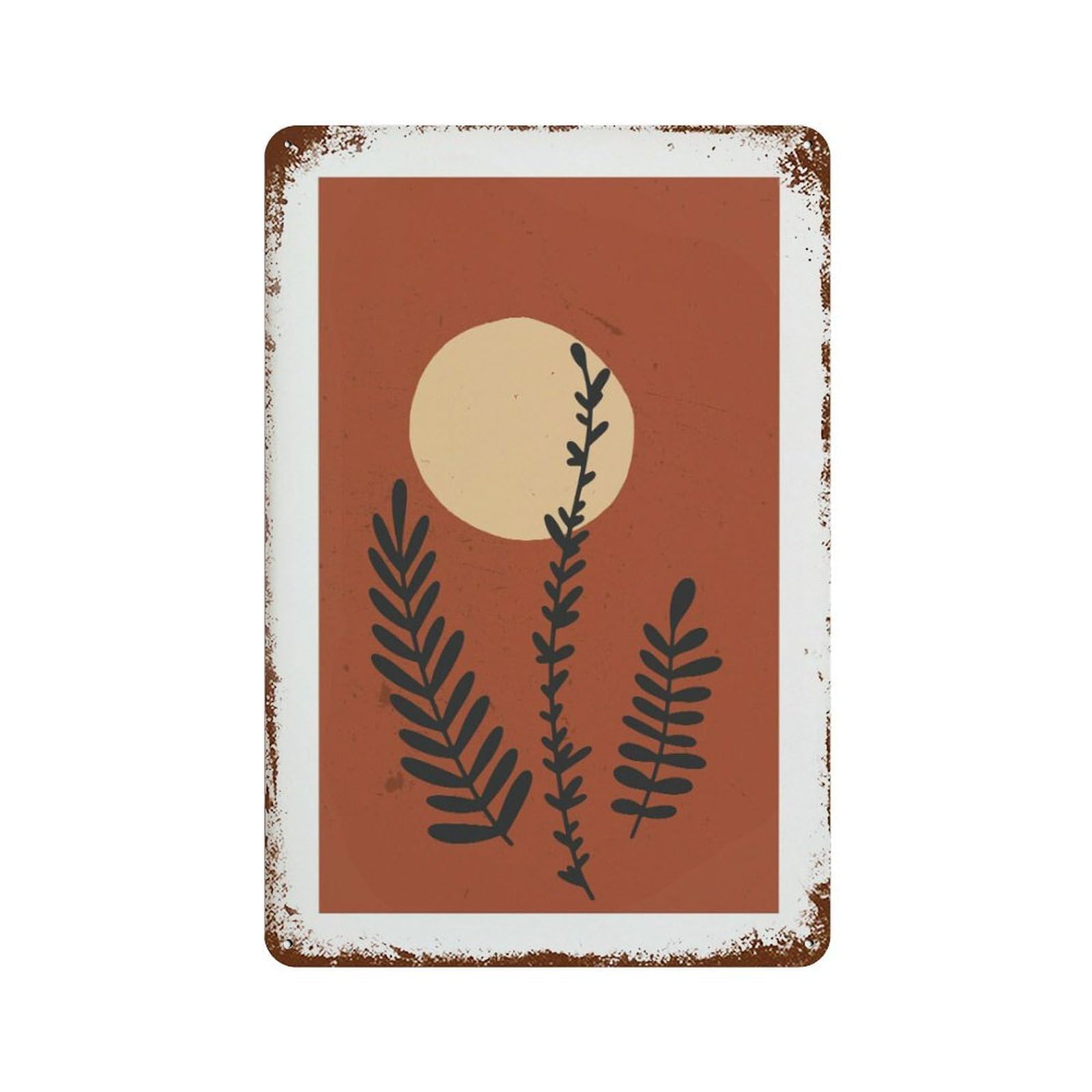 xiaoxiaoshen Minimalist Botanical Leaf Silhouette Sunset Wall Decor Art Metal Tin Poster Modern Home Decor Art Home Bar Shop Decorations Vintage Sign 30x20cm
