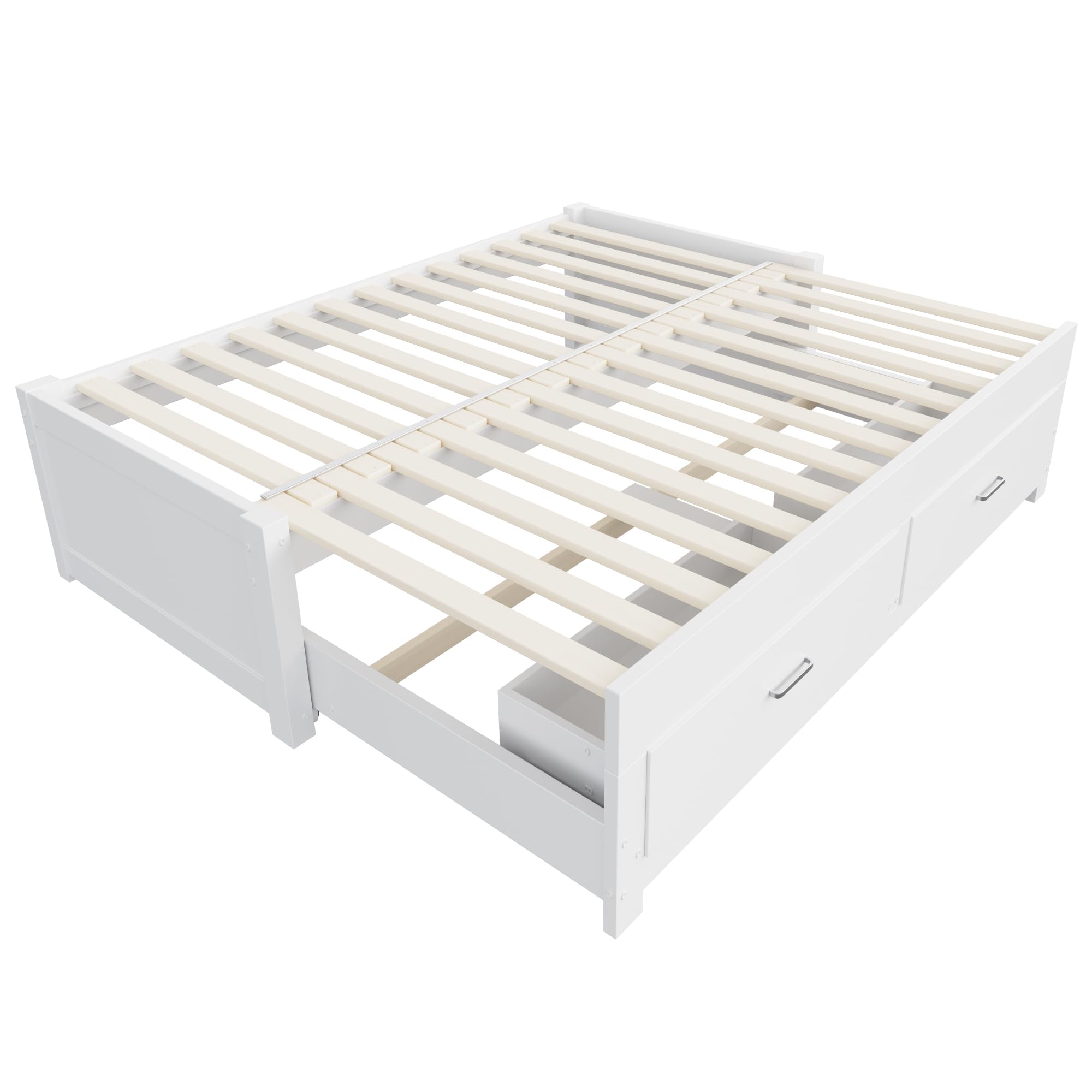Kebnor Sofá cama extensible de madera, 90/180 x 190 cm, con dos cajones, sin reposabrazos ni respaldo, cama de invitados multifuncional con somier (blanco)