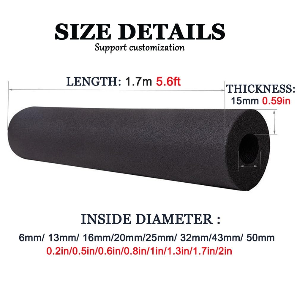 Rura z pianki izolacyjnej, Zamknięta pianka komórkowa przeciw zamarzaniu izolacja rur 15mm x 180cm czarna wiele rozmiarów (6-50mm) na zewnątrz(16mm(5/8in))