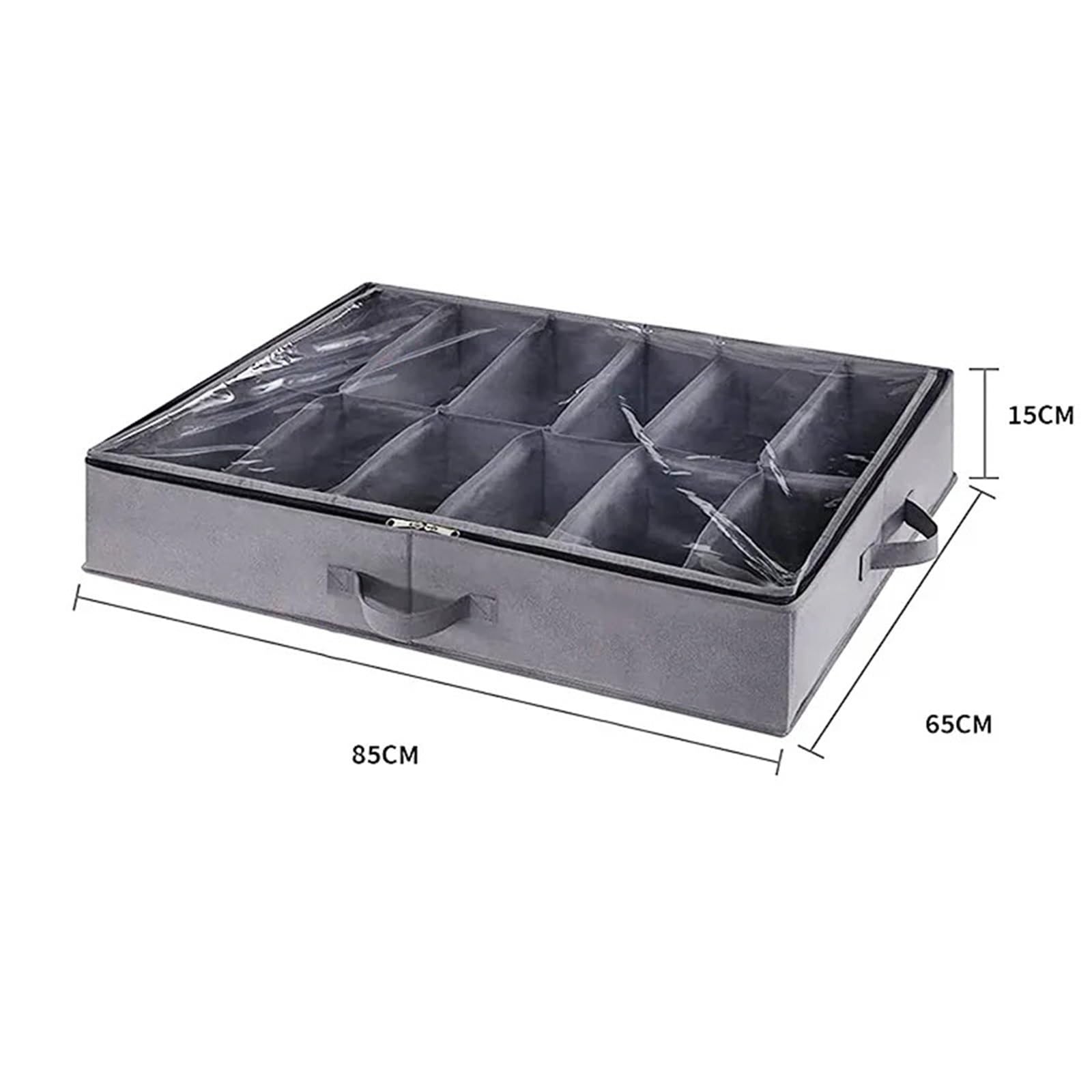 Organizzatore Di Scarpe Sotto Il Letto Scatola portaoggetti sottoletto con 12 griglie, scatola portaoggetti pieghevole trasparente, scatola portascarpe con scomparto in tessuto Per Risparmiare Spazio(