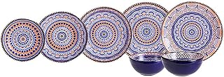 Ceramic Dinnerware Set of 12, Exotic Style Steak Plates and Cereal Bowls Set, Spanish Floral Design Kitchen Dinner Sets Service for 2, Blue