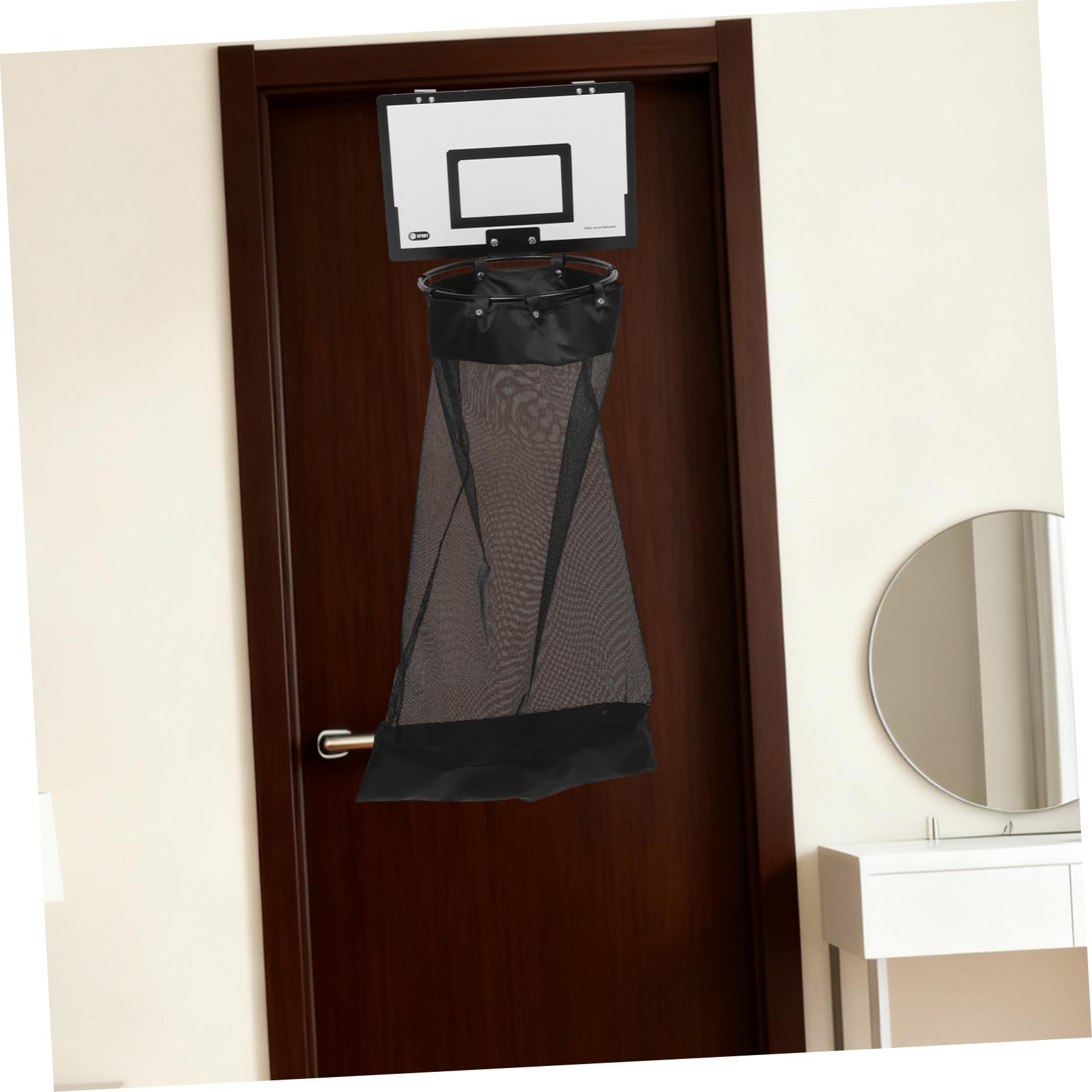 USHOBE Cesto Portabiancheria Canestro da Basket da Porta Nero | Pannello in Legno, Struttura in Ferro e Tessuto, Chiusura con Cerniera, per Casa e Bagno