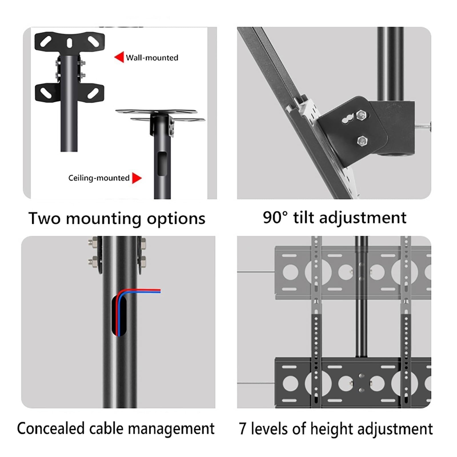 Telescopico Supporto per TV da Soffitto, Supporto TV Parete, Supporto TV Girevole E Inclinabile A 360 Gradi per TV da 27 A 55 Pollici, Supporta Fino A 66 Libbre/30kg