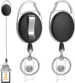 Devenirriche Metal Retractable Keyring, 2 Pcs Heavy Duty Retractable Keychain Lanyard Badge Holder for Office Workers, Nurses, Doctors, Teachers, Students