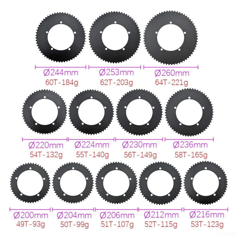 Gdfnmogo Corona a ingranaggi fissi in fibra di carbonio BCD144 49-64T Pignone leggero, per bici da pista e guida quotidiana, volano ad alta resistenza (58T)