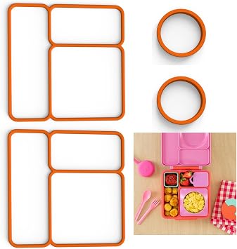 2 pack Lid Seal Gaskets and 2pack Container Seal Gaskets For OmieBox,Fit Replacement Parts For Kids Bento Box,100%Food-Safe Silicone Rubber,Essential Lunch Bento Box Accessories for Kids Orange