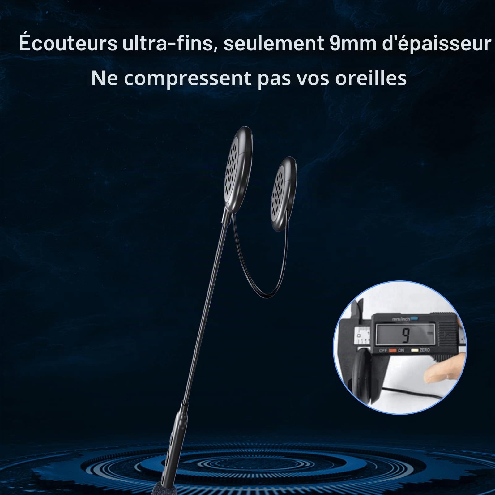 Casque de moto Bluetooth 5.0 - Réponse automatique - 80 heures - Haute qualité sonore - Ultra fin - Pour le cyclisme, le ski, le cyclisme
