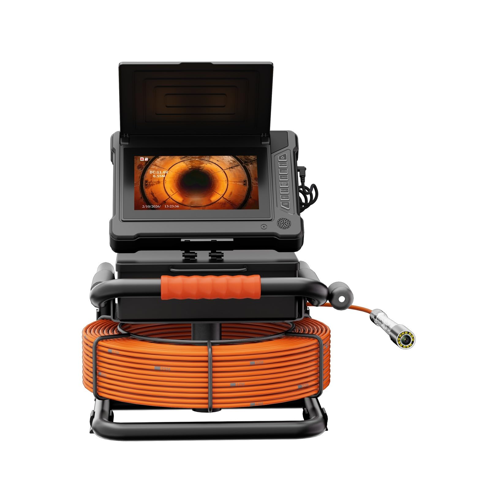 7"AHD Display Detector De Drenajes,1080P HD Borescope,Cámara De Tuberías,Cable Con Marcas Métricas,Sonda 23mm,12 Lámparas LED Blancas,Tarjeta 32G Incluida,Inspección Conductos Ingenie(Size:20 M/65 FT)
