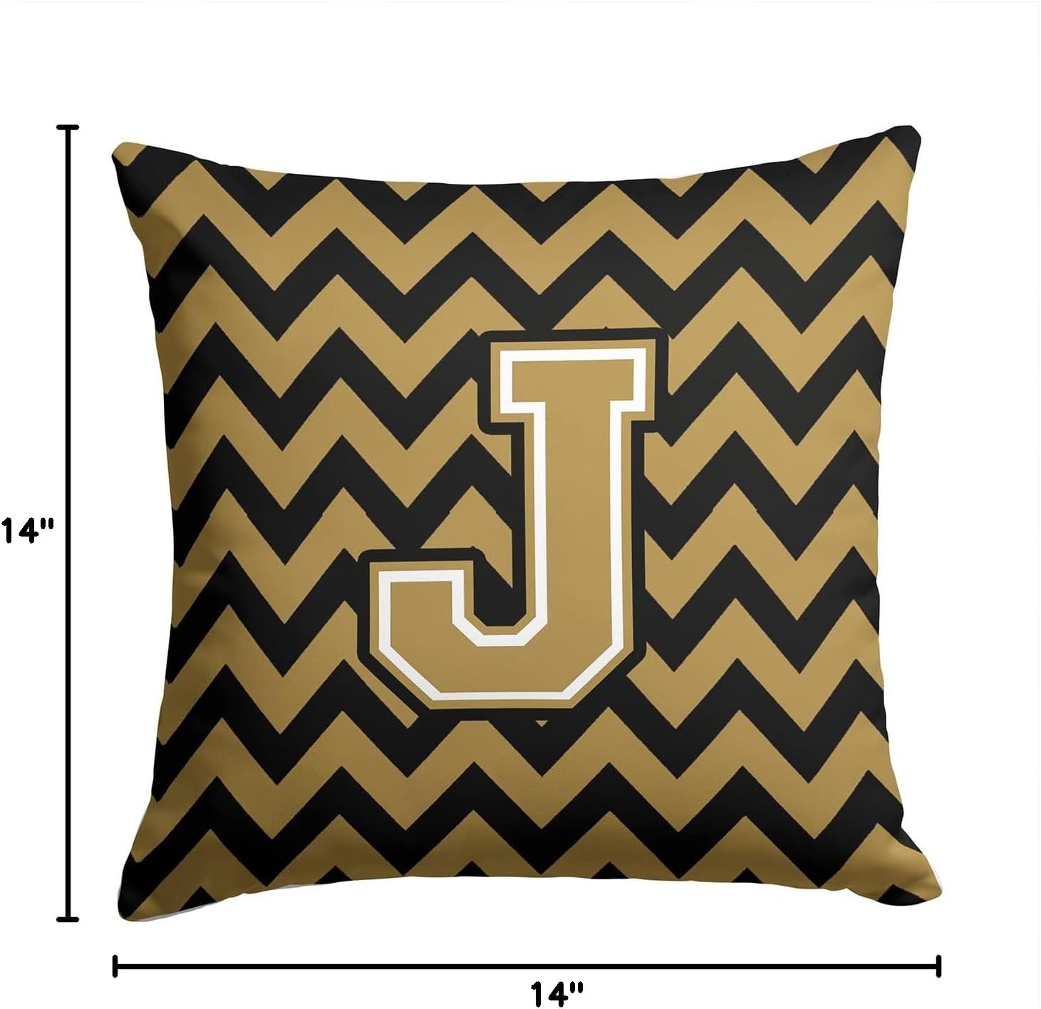 Caroline's Treasures CJ1050-JPW1414 Letter J Chevron Black and Gold Fabric Decorative Pillow Machine Washable, Indoor Outdoor Decorative Pillow for Couch, Bed or Patio, 14Hx14W