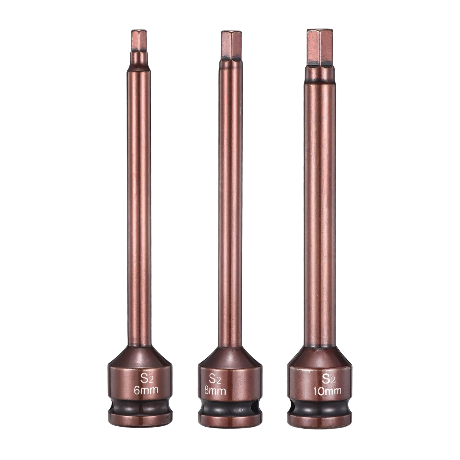 sourcing map 3pcs Impact Hex Bit Socket 1/2" Drive 6H+8H+10H (6+8+10mm) Hex Bits 6" Length S2 Steel Metric Impact Wrench Socket Adapter Tool for Automotive Repair Industrial Construction DIY โ image 1