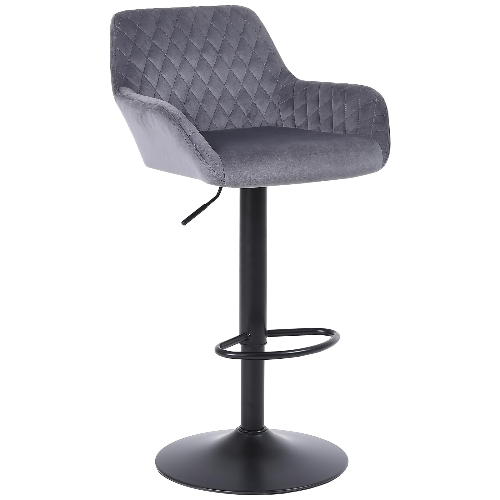 ralex-chair Bar Stools Set of 1, Height Adjustable Velvet Fabric Swivel Barstool Bar Chairs, Breakfast Dining Stools With Backrest and Armrest for Bar, Counter and Kitchen, Grey — image 1