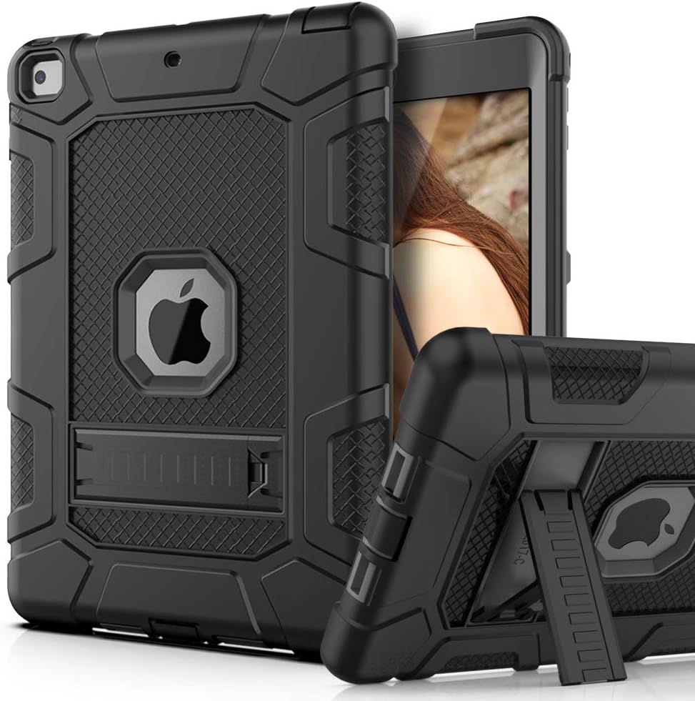 PBRO Case for iPad 9.7 2018/2017,iPad 9.7 iPad 5th / 6th Generation Shockproof Defender Kickstand Three Layer Protective Anti-Scratch Rugged Hybrid Case for iPad 2017/2018,Black