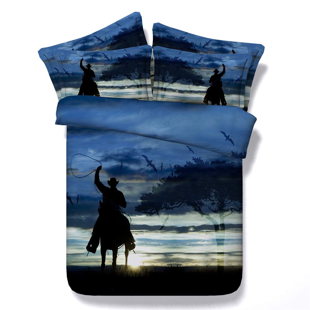 Parure de lit 3 pièces 260x225 avec housse de couette 3D motif cowboy pour grand lit double