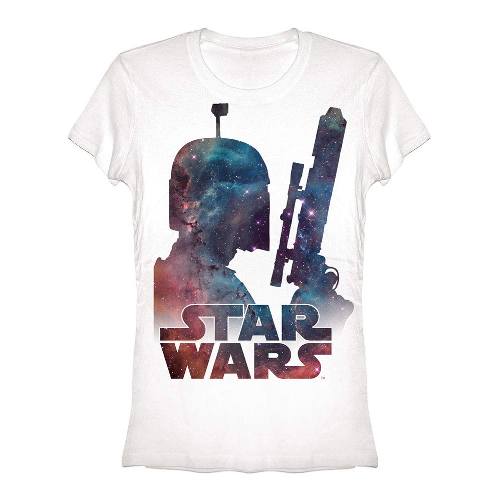 Star Wars Women's White Junior's Boba Fett Nebula T-Shirt, Medium