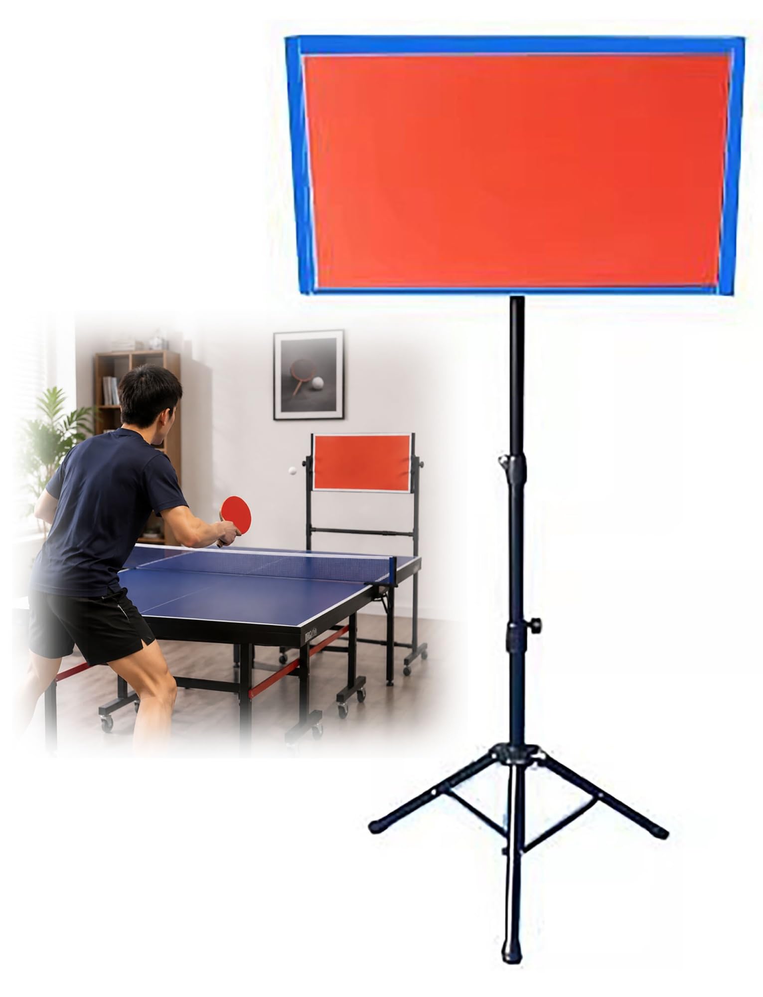 Tavola da ping pong con ritorno regolabile a 360°, tavolo portatile da allenamento per casa, palestra, ufficio e studio autonomo
