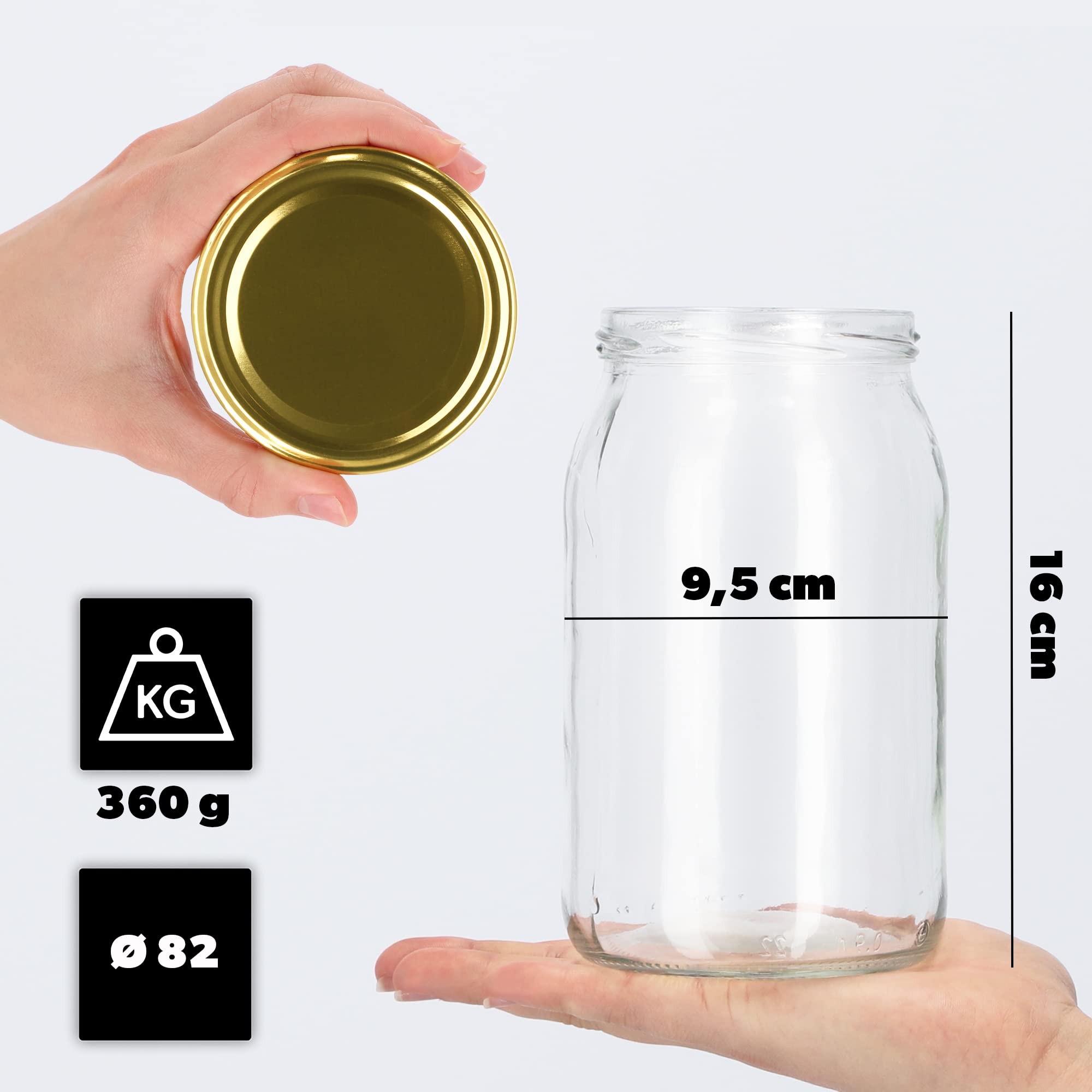 KADAX Set di 48 grandi barattoli in vetro 900ml Ø82 – tappo a vite ermetico, per conserve, sottaceti, verdure lacto-fermentate e marmellate fatte in casa