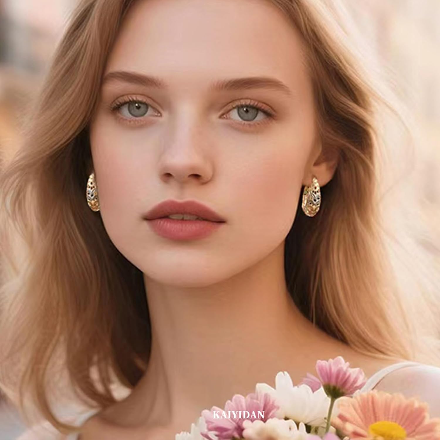 Gold Hoop Earrings For Women Trendy,Chunky/Big/Thin/Medium/Oval/Thick/Twist Multi-Colored Zirconia Dangle Huggie Rainbow CZ Hoops Lightweight,Amber Resin Hoops,Birhtday Fashion Jewelry Gift. - Image 2