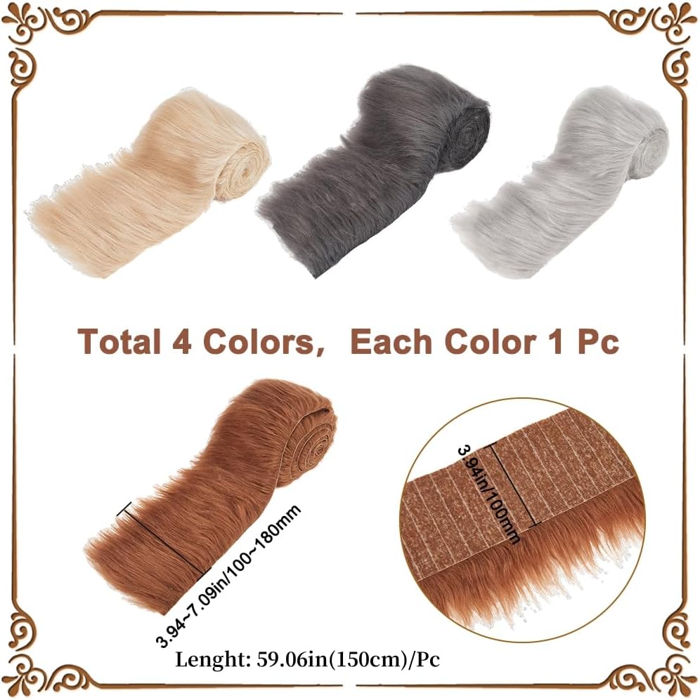 GORGECRAFT 4 Colors Shaggy Plush Faux Fur Fabric Precut Strips 4" Wide Furry Fluffy Fuzz Craft Sewing Fur Cut Patch for DIY Halloween Christmas Winter Costume Gnome Beard Hair Cosplay Dwarf Decoration