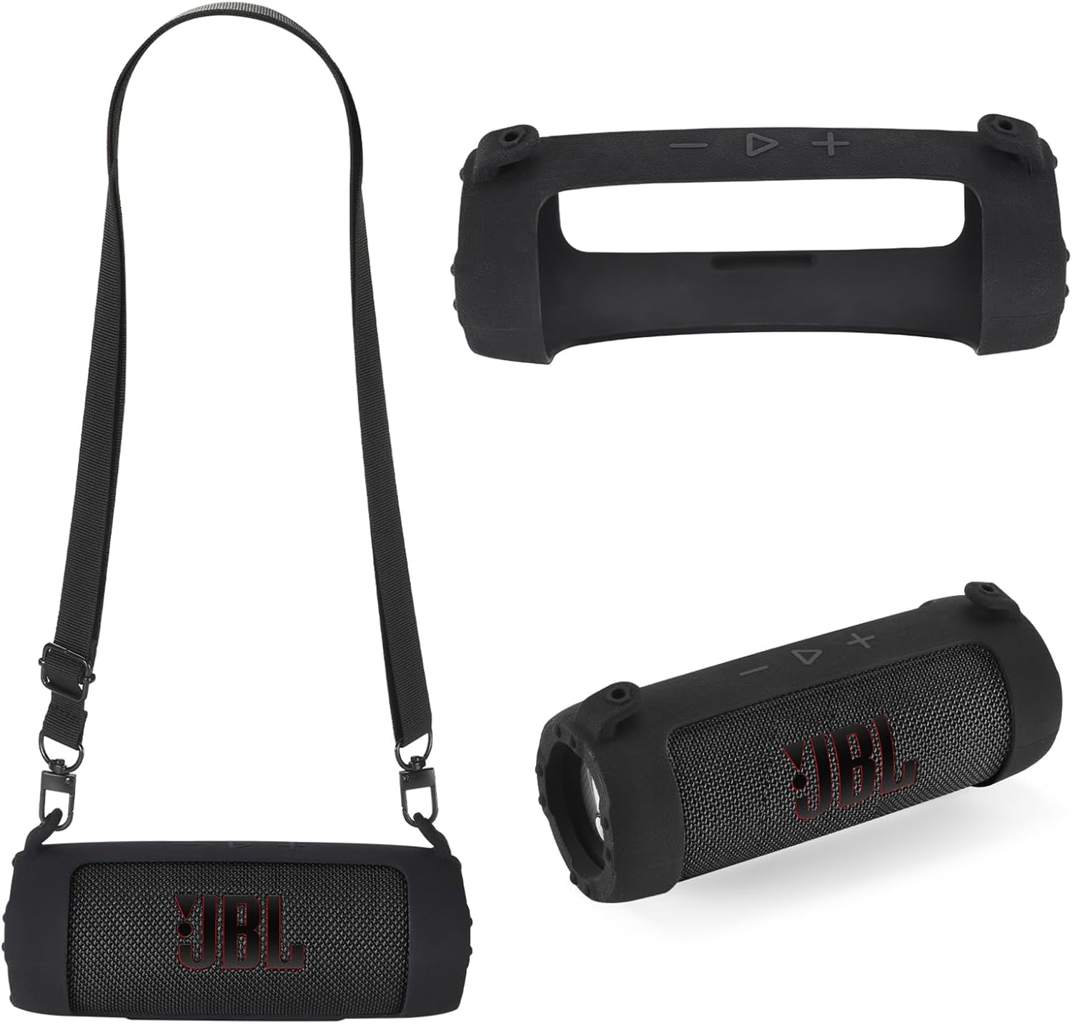 Silicone Cover Case for JBL Flip 7 - Portable Waterproof and Drop-Proof Speaker,for JBL Flip 7 Travel Carrying Skin Protective Case Shoulder Bag Accessories,Black - Image 2