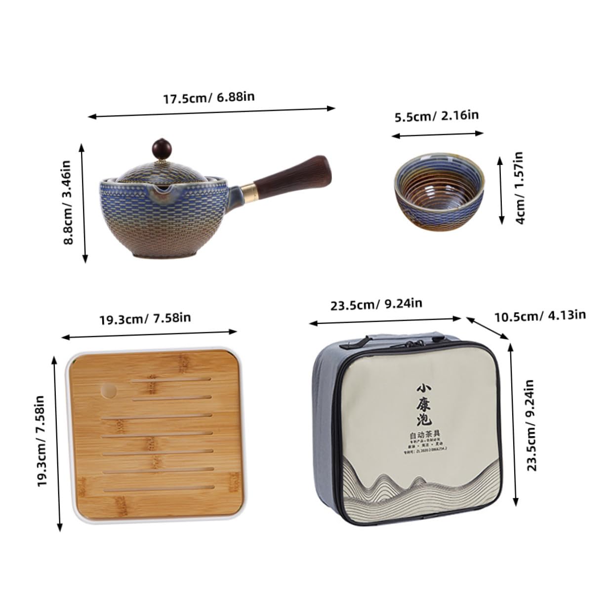 DOITOOL Juego de Té Kit Completo Portátil de Cerámica y Bolsa de Almacenamiento Diseño Elegante Adecuado para Viaje y Oficina para Aficionados al Té