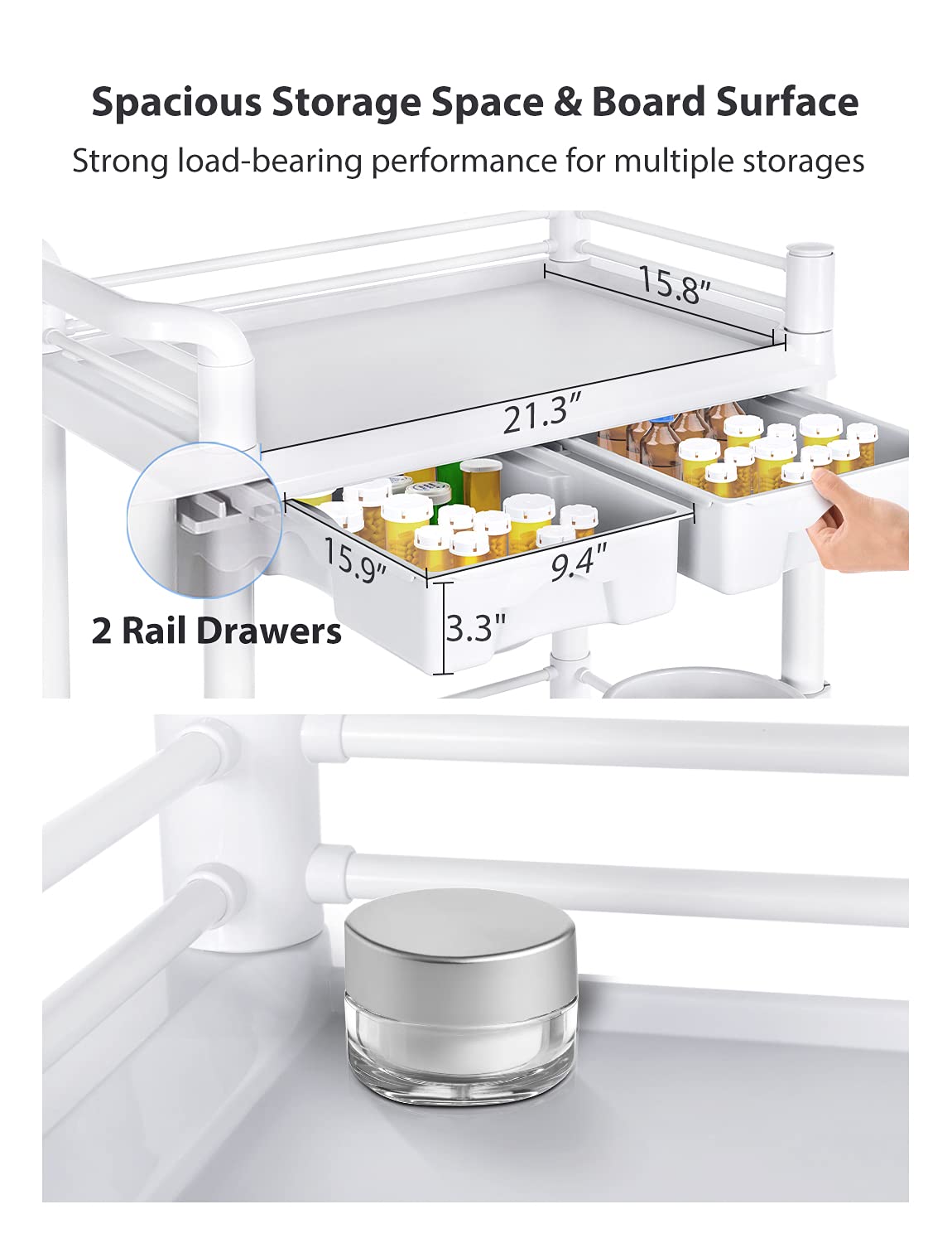 Buy Medical Trolley 2 Tier 330 Lbs Spacious Beauty Salon Rolling