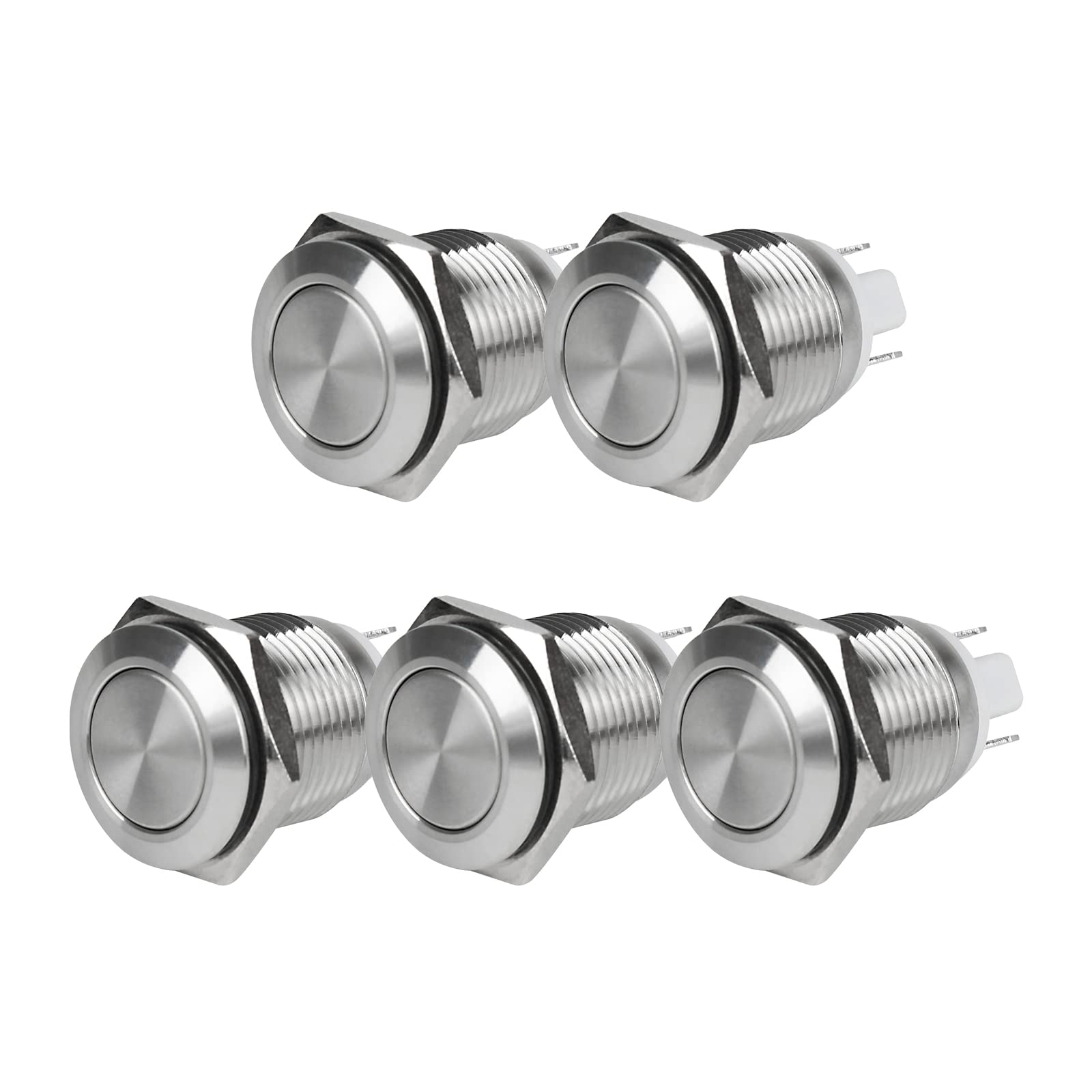 Larcele Mini Metal Push Button Switch Waterproof Latching DIY Switch JSANKG-01,5 Pieces (16mm)